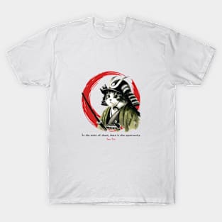 Warrior Cat Samurai Design with Sun Tzu Wisdom T-Shirt